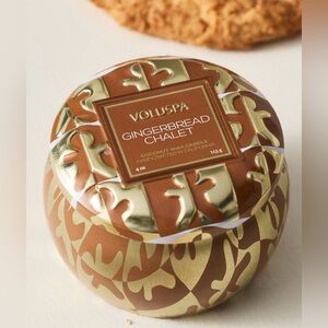 New! NWT Anthropologie Voluspa Gourmand Gingerbread Chalet Candle mini tin